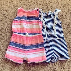 Lot of 2 - 12 Month Spring Summer Baby Girl Rompers